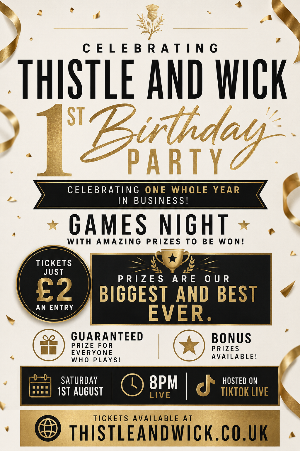 Birthday Party Games Night Ticket