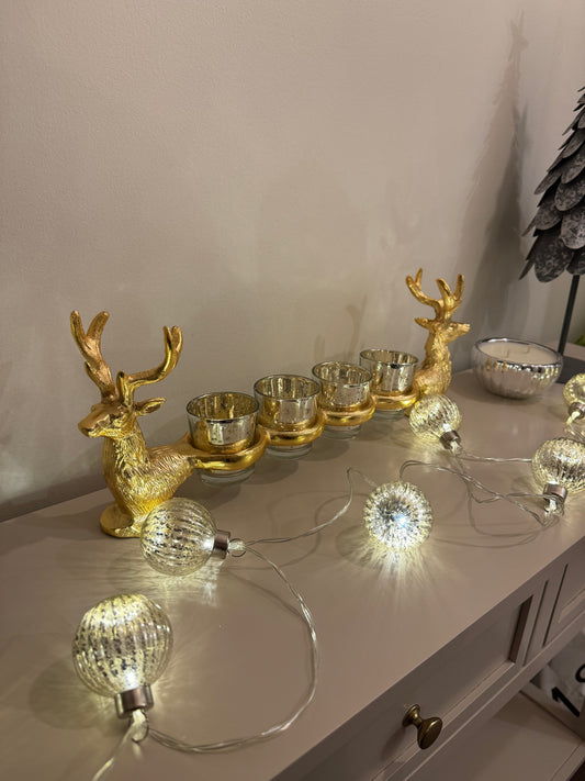 Gold Highland Stag Tealight Display